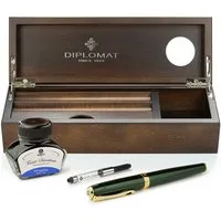 DIPLOMAT Füllhalter Füllhalter Diplomat Excellence A2 Evergreen vergoldet Wenge-Holz, (Komplett-Set mit Tintenkonverter, Schreibtinte Königsblau von Octopus Fluids und Wenge Holzetui), MADE IN GERMANY
