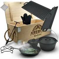 Arebos Topf-Set Dutch Over BBQ Set aus Gusseisen Feuertopf Schmortopf, Gusseisen (Set)