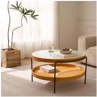 Cagnolier Couchtisch Rund 2-Tier Wohnzimmertisch mit Stauraum (1-St), Runder Tisch aus Holz mit Glas & Metallgestell, Ø76x45cm