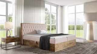 Boxspringbett Bett BROMIA 160x220cm Lancelot Eiche Stoff Altrosa inkl. Bettka...