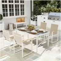 Outsunny Garten-Essgruppe für 4 Personen, abnehmbar Esstisch mit 4 Stühle, (Sitzgruppe, 5-tlg., Esszimmergruppe), mit Stahlgestell, für Terrasse, Balkon, Mehrfarbig