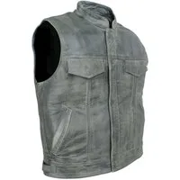 Alpha Speeds Lederweste Herren ANARCHY KLASSIKER Motorrad/Biker in Retro/Vintage Grau Robustes Rindsleder, viele Taschen, verstellbar, YYK-Verschluss