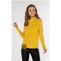 Passioni Rollkragenpullover mit Zopfmusterdetails und Fransen