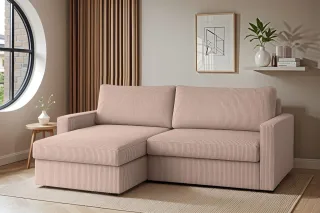 Ecksofa Sofa mit Schlaffunktion BENDIK Stoff Poso Aprikose Ottomane Links