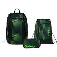 Satch Schulranzen Schulrucksack-Set AIR Seismic Green 3-teilig, Kollektion 2025 (3-teilig), Schulranzen, ergonomisch, Laptop-Fach, Your-Size-System