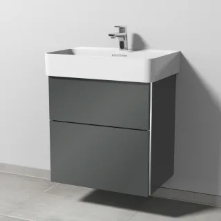 Sanipa 3way Waschtischunterbau zu Laufen VAL Waschtisch mit 2 Auszügen, Anthrazit-Glanz BS82179