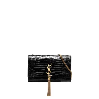 Saint Laurent Kate – Mittelgroße Ledertasche mit Krokodilprägung und Quaste