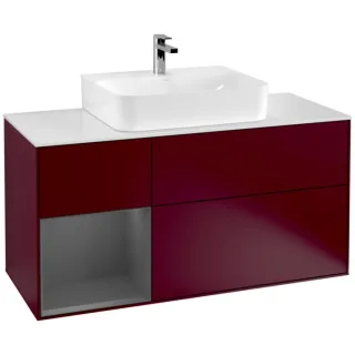 Villeroy und Boch Finion Waschtischunterschrank G161GKHB 120cm, Abdeckplatte white matt, Emotion, Regal links Anthracite matt, Peony Matt