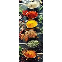 artissimo Glasbild Bild aus Glas 30x80 cm / Wandbild Küche Hochformat schmal, Küchenbild: Kräuter auf Löffel schwarz