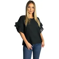 Mississhop Kurzarmshirt Charmantes Volant-Ärmel-Shirt – 100% Baumwolle M. 389