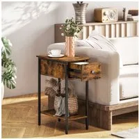 HOMCOM Beistelltisch mit Schublade, Ablage, Industrie (Schmal Couchtisch, 1-St., Nachttisch), für Wohnzimmer, Schlafzimmer, 25 x 39,8 x 58,2 cm, Rustikal-Braun