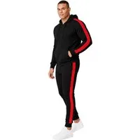 L.gonline Freizeitanzug Herren Jogginganzug zweifarbig sportlich mit Streifen, 526 (Kapuzenjacke mit Reißverschluss, Hose, 2-tlg), Fitness Freizeit Casual
