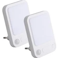 SEBSON LED Nachtlicht Steckdosenlampe 2er - Bewegungsmelder Lichtsensor Dimmbar Einstellbar, LED integriert, warmweiß, Ein- und Ausschalter, Infrarot Sensor, Dämmerungssensor, 91x69x14mm
