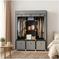 HOMCOM Stoffschrank Kleiderschrank mit Kleiderstange, Schubladen, Reißverschluss (Faltbare Garderobe, 1-St., Faltschrank) Dunkelgrau, 125 x 43 x 162,5 cm