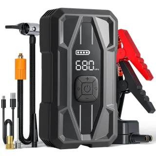 12V 5000A Jump Starter with Air Compressor 150PSI Tire Inflator Power Bank PD30W Type C Quick Charge LCD Display Flashli