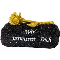 MF Grabkerze Gedenkstein mit goldener Rose und Schriftzug – Schwarz, 16 cm (1-tlg)