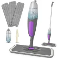 HUGERSTONE Sprühwischer Wischmopp mit 550ml Wassertank, Bodenwischer mit Sprühfunktion, Grau (360 Grad Rotierender Wischmopp für alle Böden) Nass und Trockenwischer mit 3 Waschbaren Mikrofaser Pads