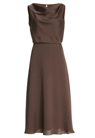 SWING - Cocktailkleid aus Satin mit Wasserfall Ausschnitt chocolate brown - Gr. - 34