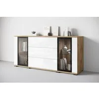 Home affaire Sideboard modernes Design mit Glaseinsätzen und 3 Schubladen, Breite 150 cm (1 St), Grifflose Fronten mit Push-to-Open, höhenverstellbare Einlegeböden