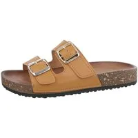 Ital-Design Damen Mules Freizeit Pantolette Flach Pantoletten in Camel