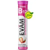 EVÄM VITAMIN B12 hochdosiert 1.000 % NRV, MIT ERDBEERGESCHMACK Brausetabletten, 1 er Röhrchen à 20 St., 82 g, made in Germany