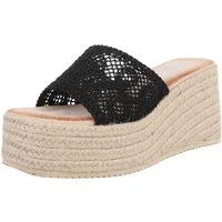 Ital-Design Wedge-Pantoletten mit Stickerei für Damen – Beige Plateausandaletten (89372607) Keilabsatz/Wedge Keilsandaletten in Schwarz