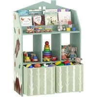 AIYAPLAY Kinderregal Spielzeugregal mit 2 Stoffschubladen offen Regal, Bücherregal Kinder 1-tlg., für 3-8 Jahre für Spielzeug Bücher 62,5x30x91,5 cm Grün