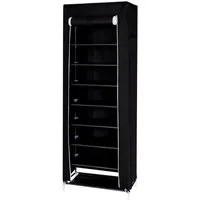 dibea Stoffschrank, faltbarer Schuhschrank mit 10 Einlegeböden, 160x60x30 cm, schwarz Stoffkleiderschrank mit stabilem Stahlrohrgestell & Vliesbezug