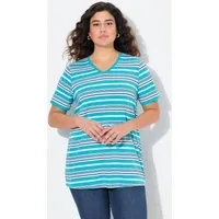 Ulla Popken T-Shirt Shirt Ringel Classic V-Ausschnitt Halbarm