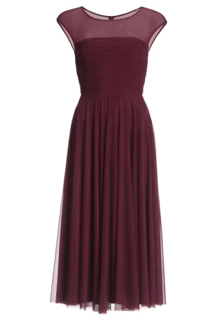 SWING - Cocktailkleid aus Mesh mit geraffter Korsage merlot red - Gr. - 34