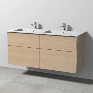 Sanipa 3way Keramik-Set Venticello Keramik-Doppelwaschtisch und Unterbau mit 4 Auszügen, Eiche-Nordi BR32848