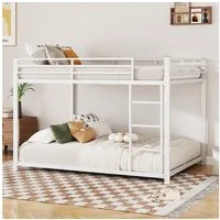 Flieks Etagenbett, Kinderbett Metallbett Doppelbett mit Lattenrost und Leiter 140x200cm