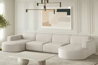 Wohnlandschaft U-Form Sofa PALMA XL in Stoff Scala Sand