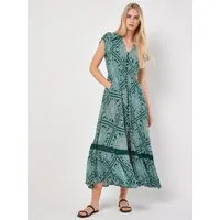 Apricot Maxikleid Maxikleid mit bestickter Bordüre