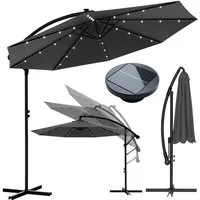 Huracan Sonnenschirm LED Solar Ø 250/300/350cm Ampelschirm mit Kurbel, Ständer, Gartenschirm Balkonschirm UV-Schutz Aluminium wasserdicht 360°neigbar