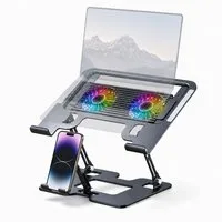 Vornix Notebook-Kühler Laptopständer verstellbar mit Doppel-Lüfter RGB-Beleuchtung, faltbarer Notebook-Ständer für Laptop Tablet Smartphone