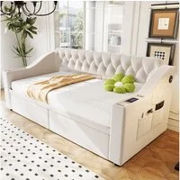 Odikalo Schlafsofa Schlafcouch 90x190 mit Lattenrost & USB Ohne Matratze, Polsterbett Schlafsofa, 90/180*190 cm, Breitere und Dickere Armlehnen mit USB-Ladeanschluss, Integrierte Ablage in den Armlehnen, Mit Ablagetaschen, Mit Lattenrost, Samtstoff, 