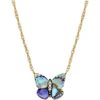 Fossil Kette mit Anhänger Schmuck Geschenk Edelstahl Halskette Sutton Schmetterling, mit Glasstein - mit Abalone-Perlmutt