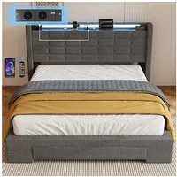 oyajia Polsterbett Stauraumbett Doppelbett mit LED Beleuchtung mit Ladefunktion (Type-C + USB, Hydraulisch hebbarer Stauraum), Funktionsbett Stauraumbetten Jugendbett Bettgestell Leises Design Bett