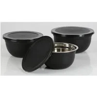 BURI Schüssel Schüsselset 3teilig Edelstahl schwarz Deckel Schalenset Schüsselsatz, Edelstahl