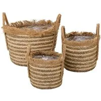 Marrakesch Orient & Mediterran Interior Übertopf 3er Set Boho Pflanzkorb Raffa handgefertigt aus Rattan in Natur 44 cm (1 St), Handarbeit