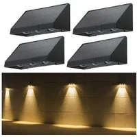 ZMH Außen-Wandleuchte 1/2/4ER Wandlampe solar 3000K 2 Modi Solarwandleuchten für Außen, LED fest integriert, 3000K Warmweiß, LED Außenwandleuchten Solarleuchte 1800mAh Wandlampe