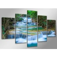 Visario Bild mit Rahmen 2 m x 1 m 5er Set Visario auf Leinwand fertig zum Aufhängen/gerahmt, Wasserfall