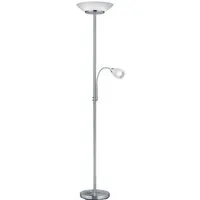 Reality Leuchten LED Deckenfluter mit Leselampe & Glasschirm, Höhe 180cm, LED wechselbar, Warmweiß, große Stehlampe, Wohnzimmer Lampe stehend zum Lesen mit Leselicht