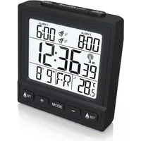 BEARWARE Wecker Reisewecker Digital, LCD-Display, Batteriebetrieb & DCF Uhr 2 Alarme, Snooze, Temperaturanzeige, Datum & LED-Beleuchtung