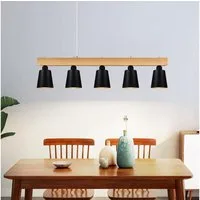 ZMH Pendelleuchte Esstisch Holz 3/ 5 Flammig Warmweiß Höhenverstellbar, LED wechselbar, 70x14x23CM