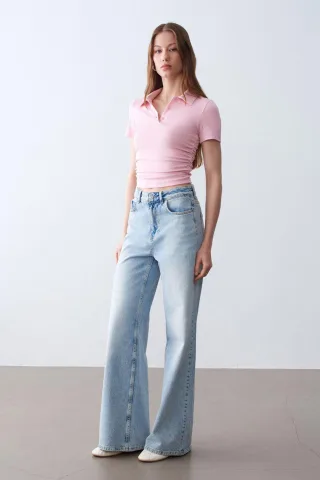 Damen Crop Slim Fit Polo-T-Shirt
