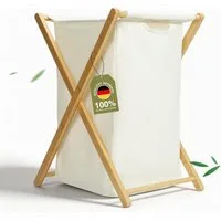 Zedelmaier Wäschekorb aus Bambus, Wäschesammler mit Fächern, Wäschesortierer Holz