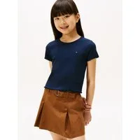 Tommy Hilfiger T-Shirt ESSENTIAL RIB TOP mit Babylock-Kanten und Stickerei unifarben, casual, regular fit, Baumwollmix, Rundhals
