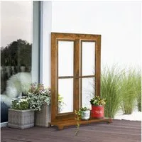 Outsunny Fenster Eisenfenster Edelrost Sprossenfenster 55 x 80 cm, (Gartendekoration für Balkon Terrasse, 1 St., Fensterrahmen mit Schwelle und Riegel), Rustikal-Braun